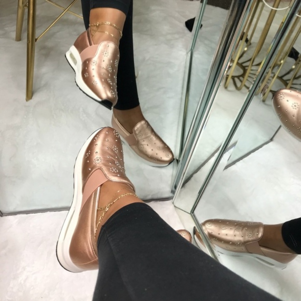 Slip On Embellished Sneakers in Rose Gold - Picture 5 of 8